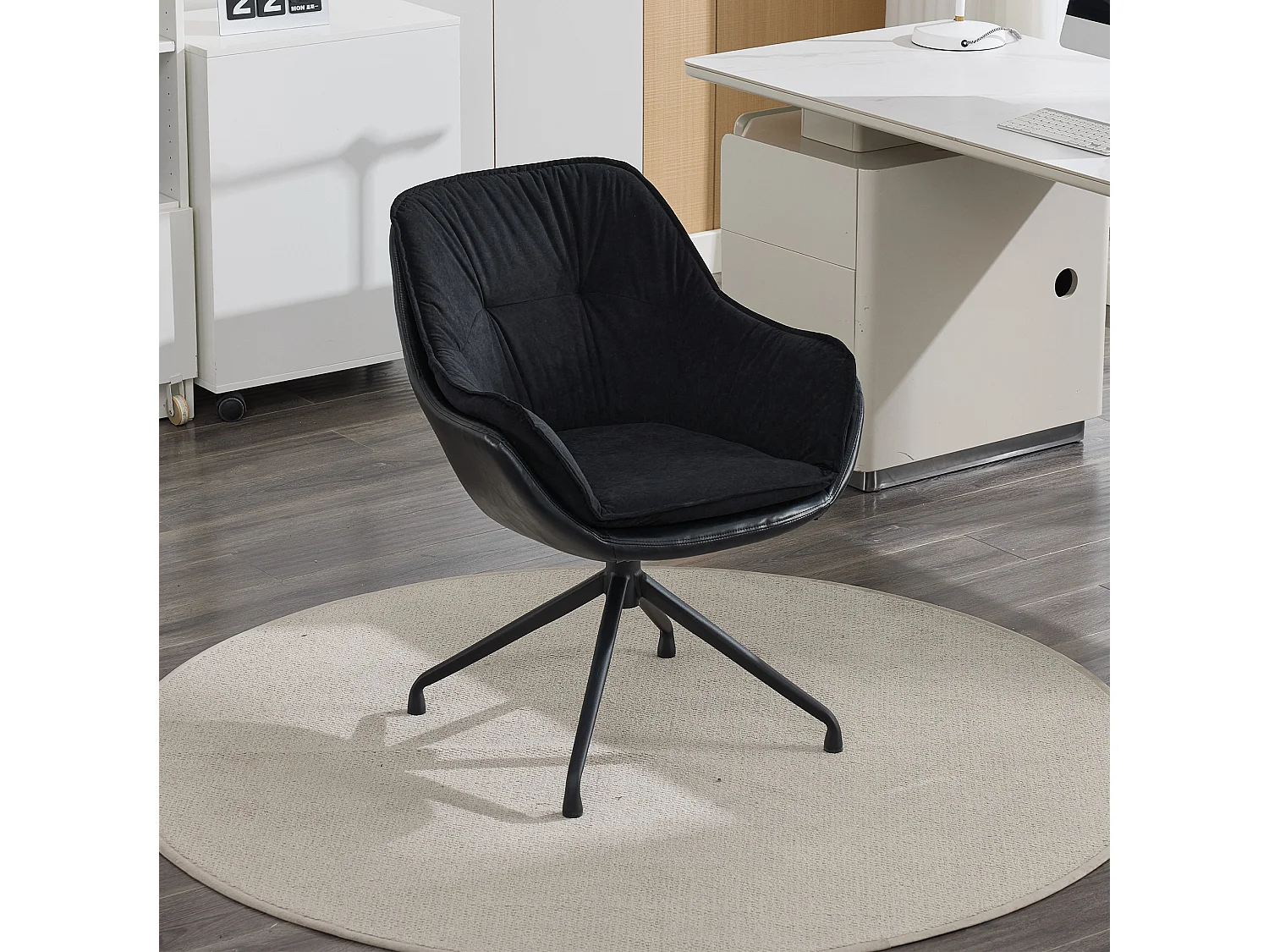 Chaise de bureau pivotant avec accoudoirs - Simili cuir et tissu - Noir
