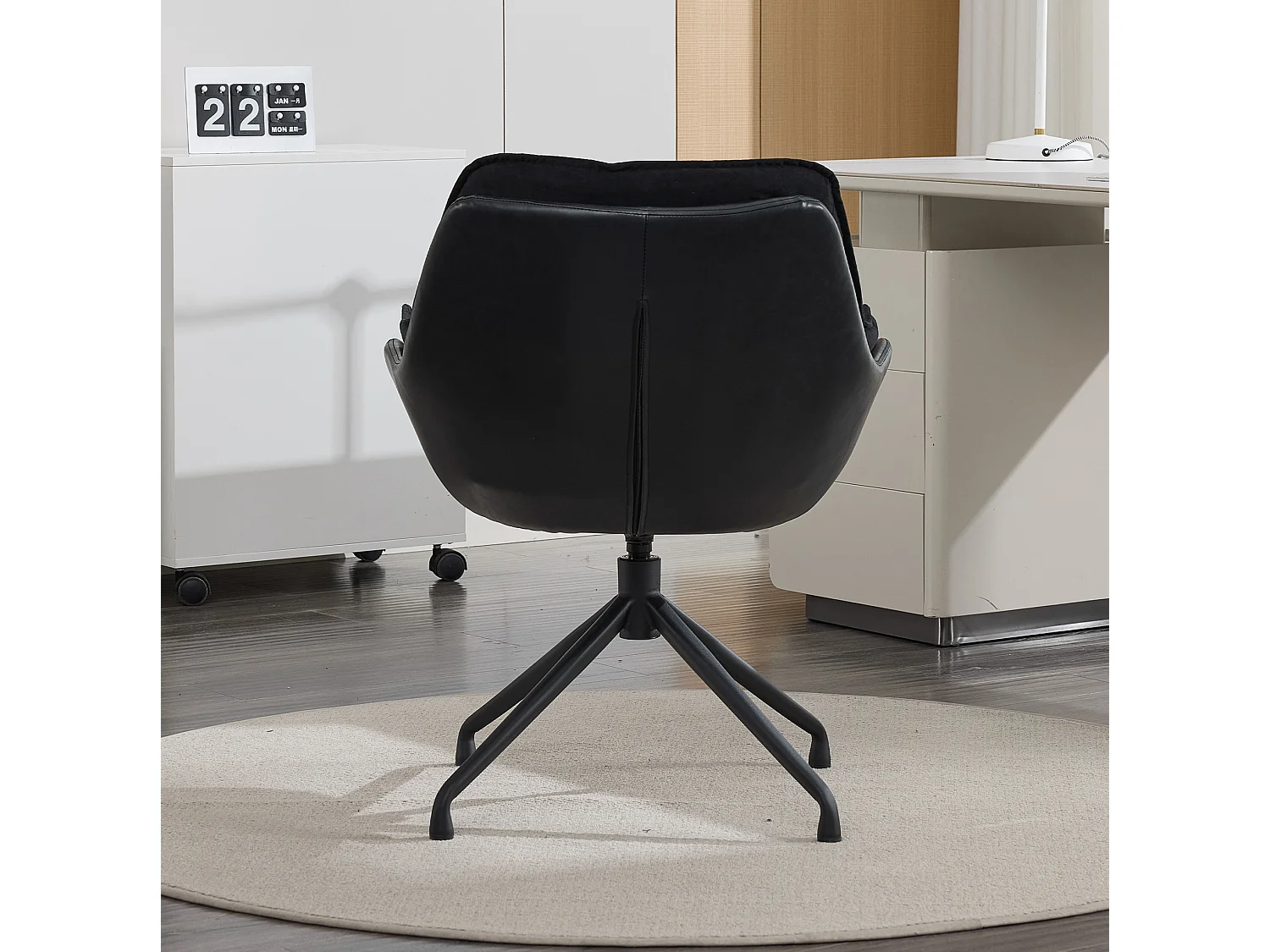 Chaise de bureau pivotant avec accoudoirs - Simili cuir et tissu - Noir