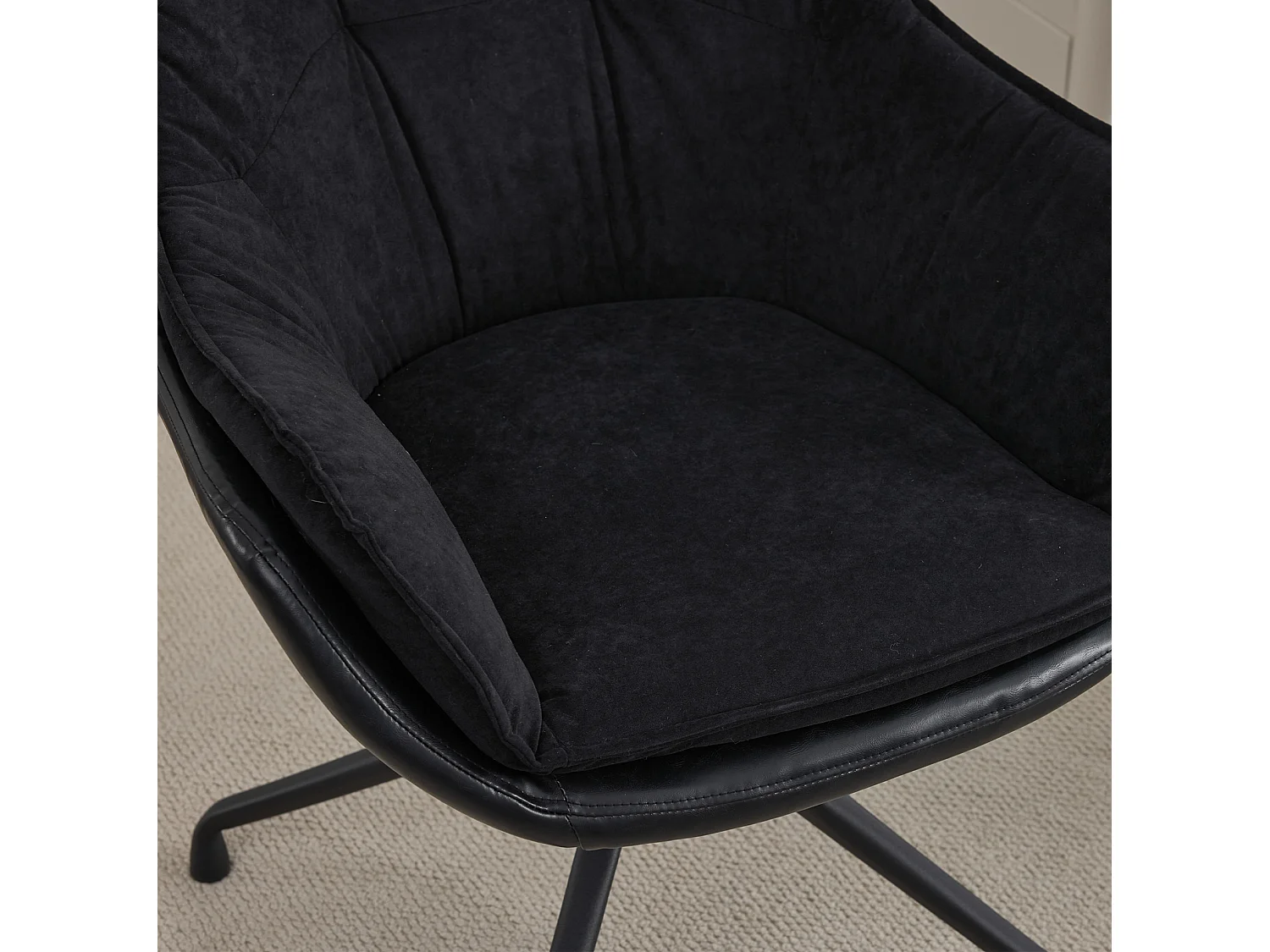Chaise de bureau pivotant avec accoudoirs - Simili cuir et tissu - Noir