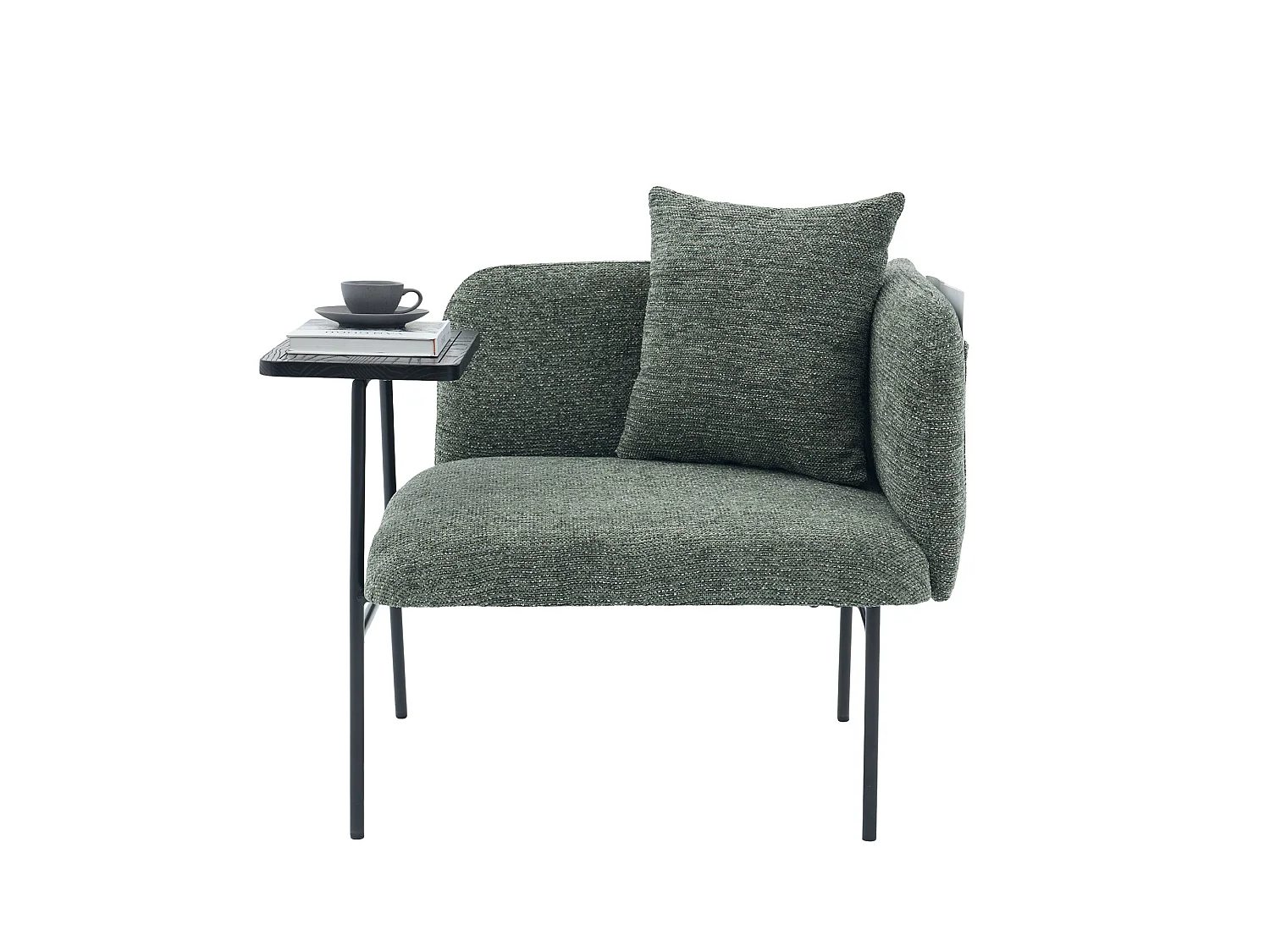 Fauteuil en chenille avec table d'appoint et 2 poches de rangement - Émeraude
