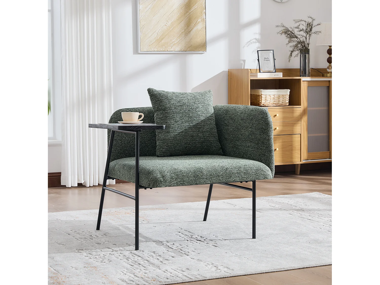 Fauteuil en chenille avec table d'appoint et 2 poches de rangement - Émeraude