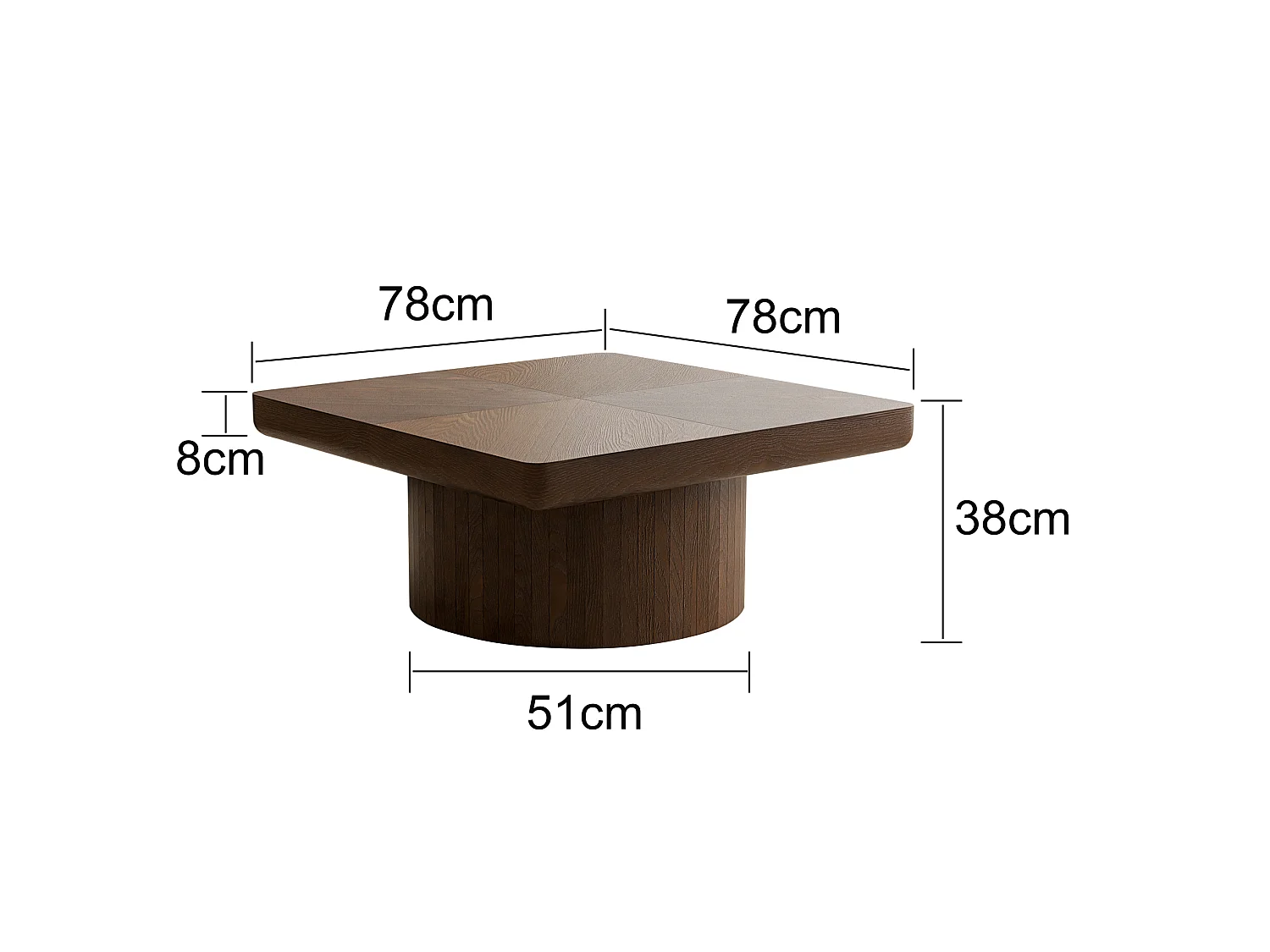 Table basse carrée 78x78x38 cm marron - Placage woodgrain