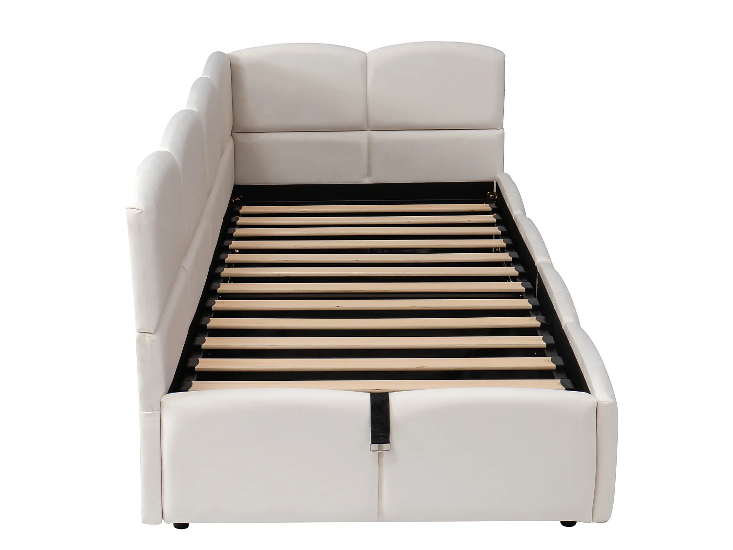 Lit coffre enfant 90x190 cm avec chargeur USB - Lit banquette en velours beige