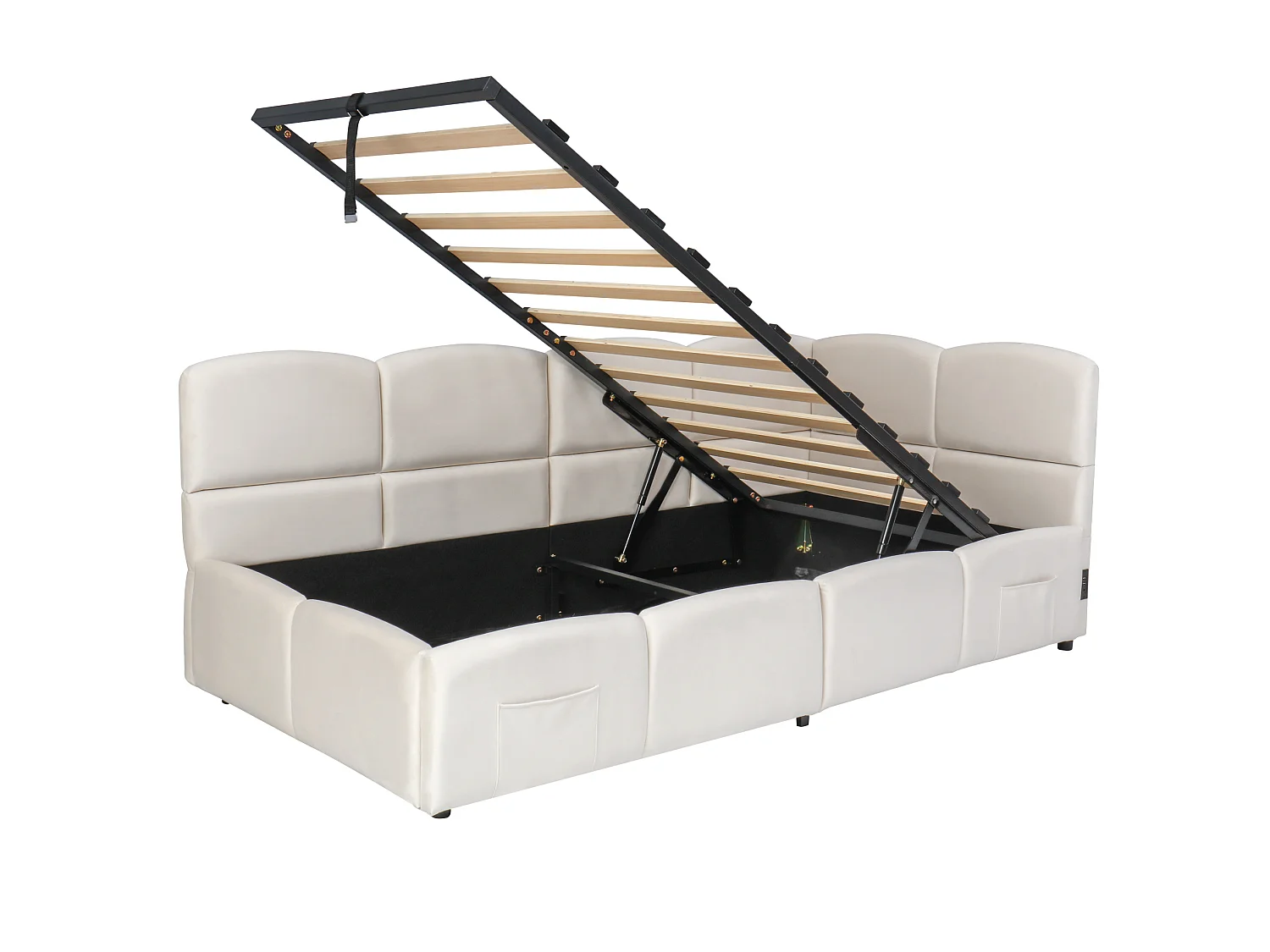 Lit coffre enfant 90x190 cm avec chargeur USB - Lit banquette en velours beige