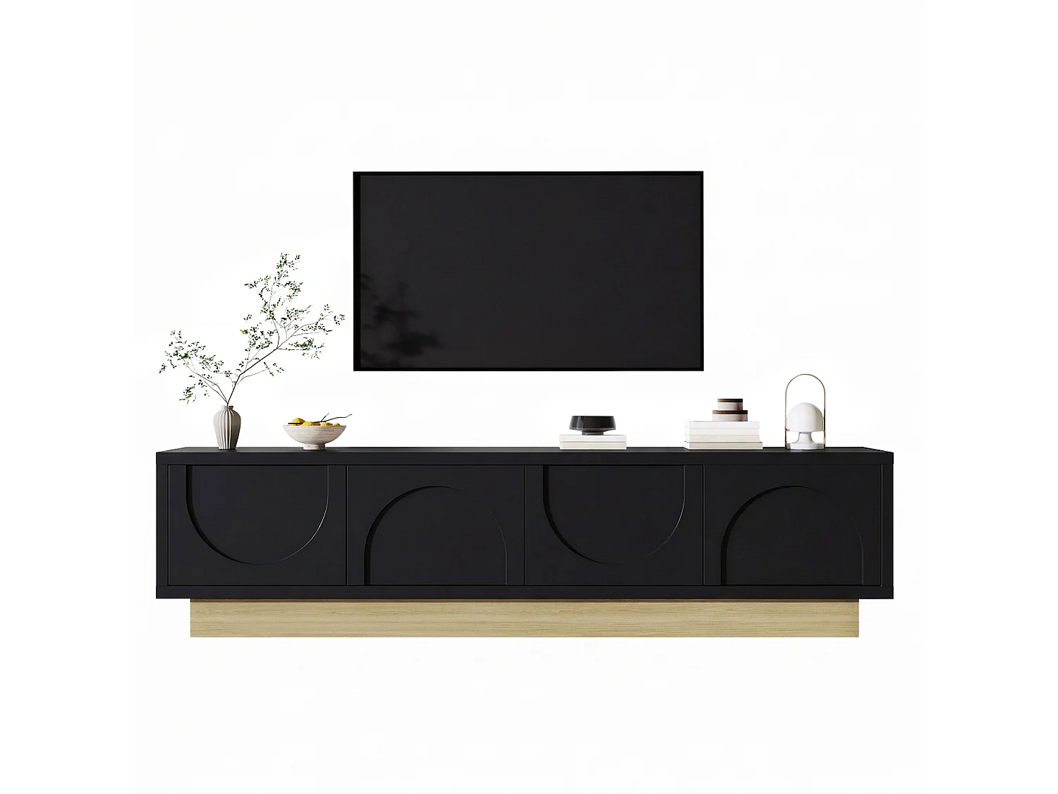 Meuble TV 175 x 40 x 41.5 cm noir avec 4 portes - Ouverture push-to-open