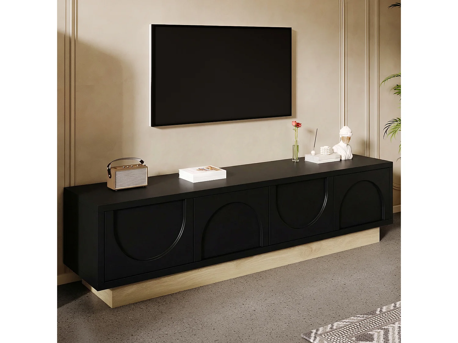 Meuble TV 175 x 40 x 41.5 cm noir avec 4 portes - Ouverture push-to-open
