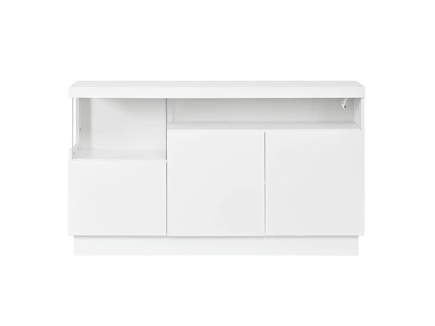 Buffet avec LED et 3 portes - Bois et acrylique - Blanc finition brillant