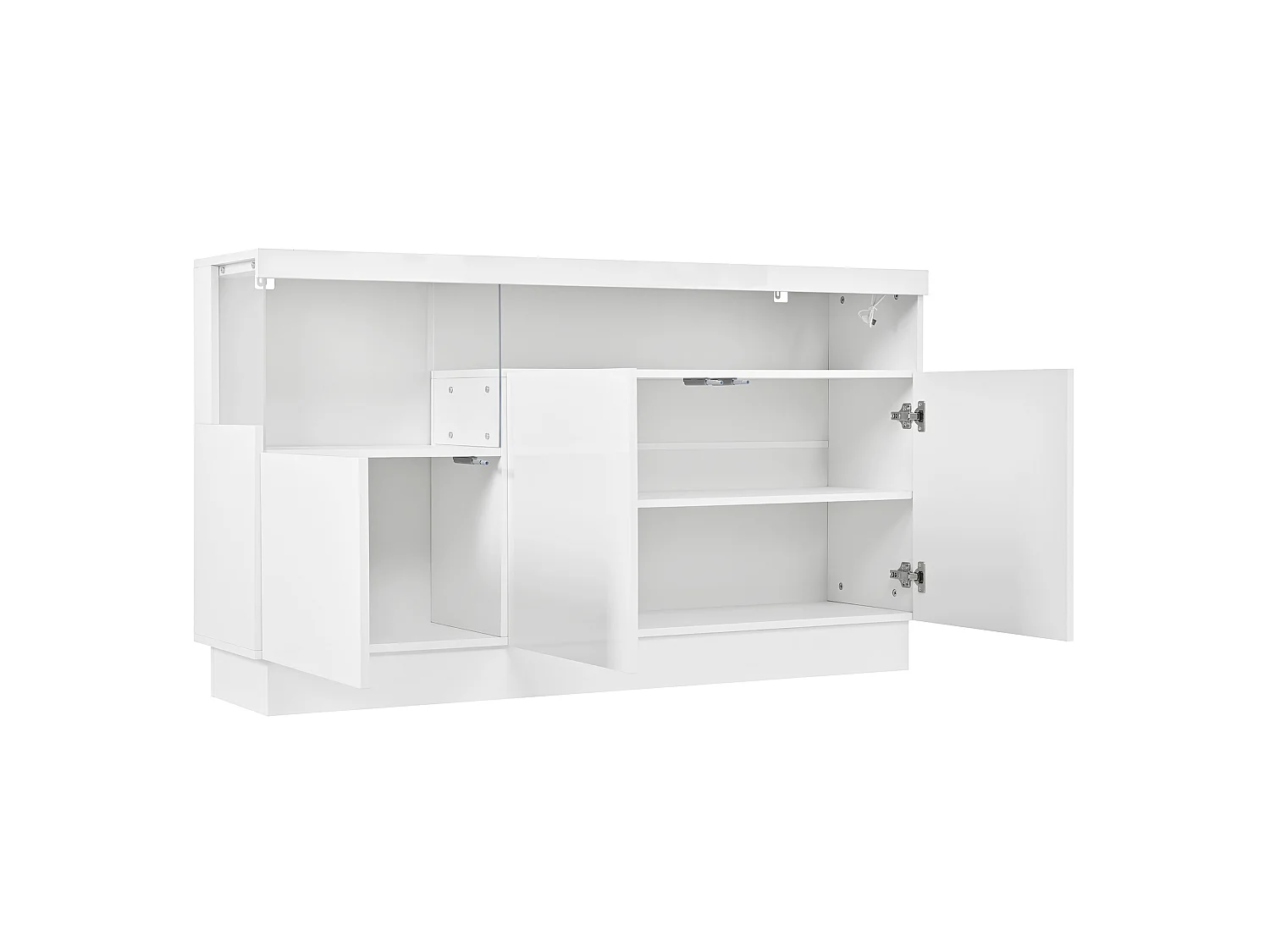 Buffet avec LED et 3 portes - Bois et acrylique - Blanc finition brillant