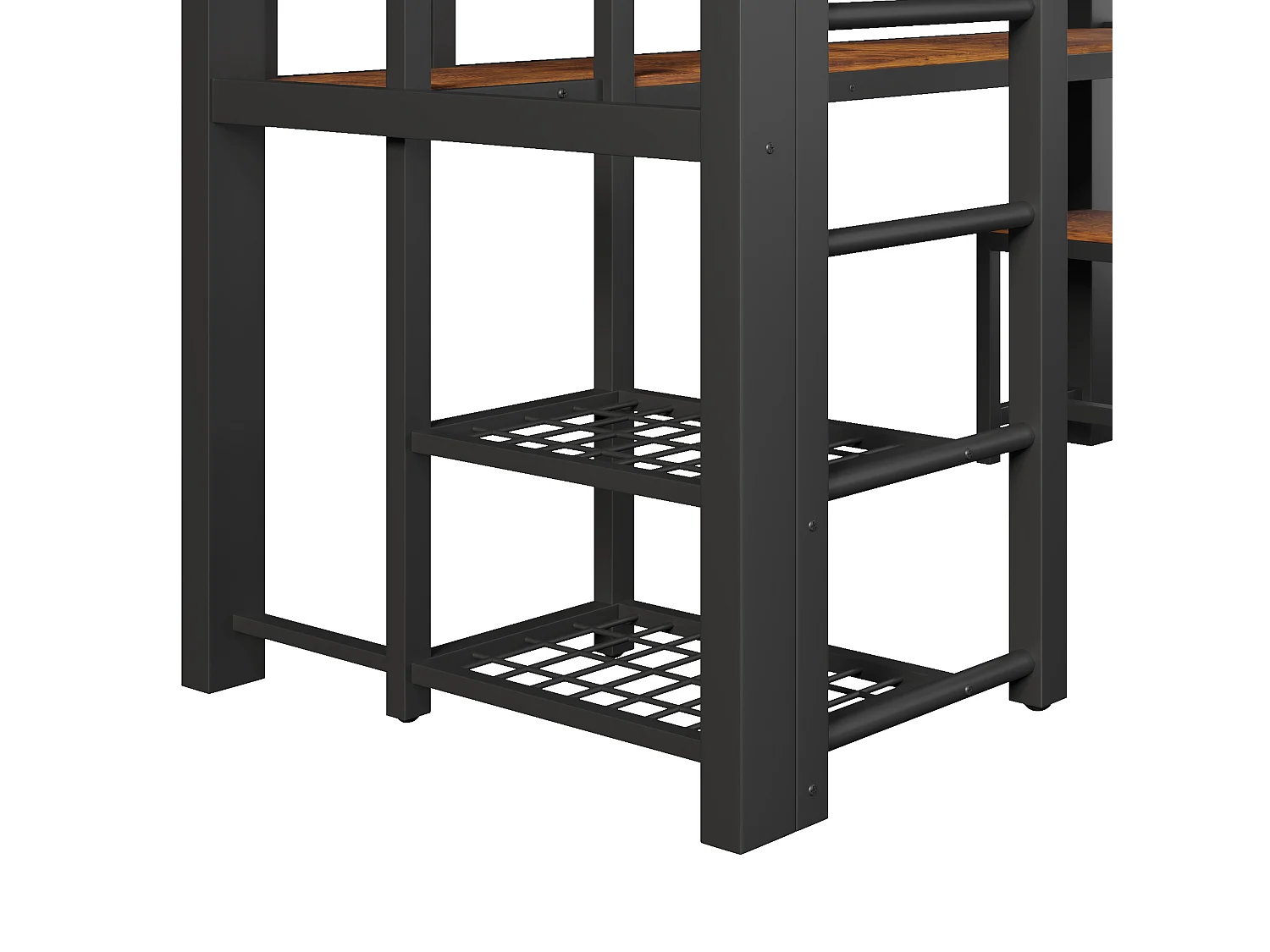 Lit mezzanine 90x200 cm en métal avec LED, étagères et bureau - Noir