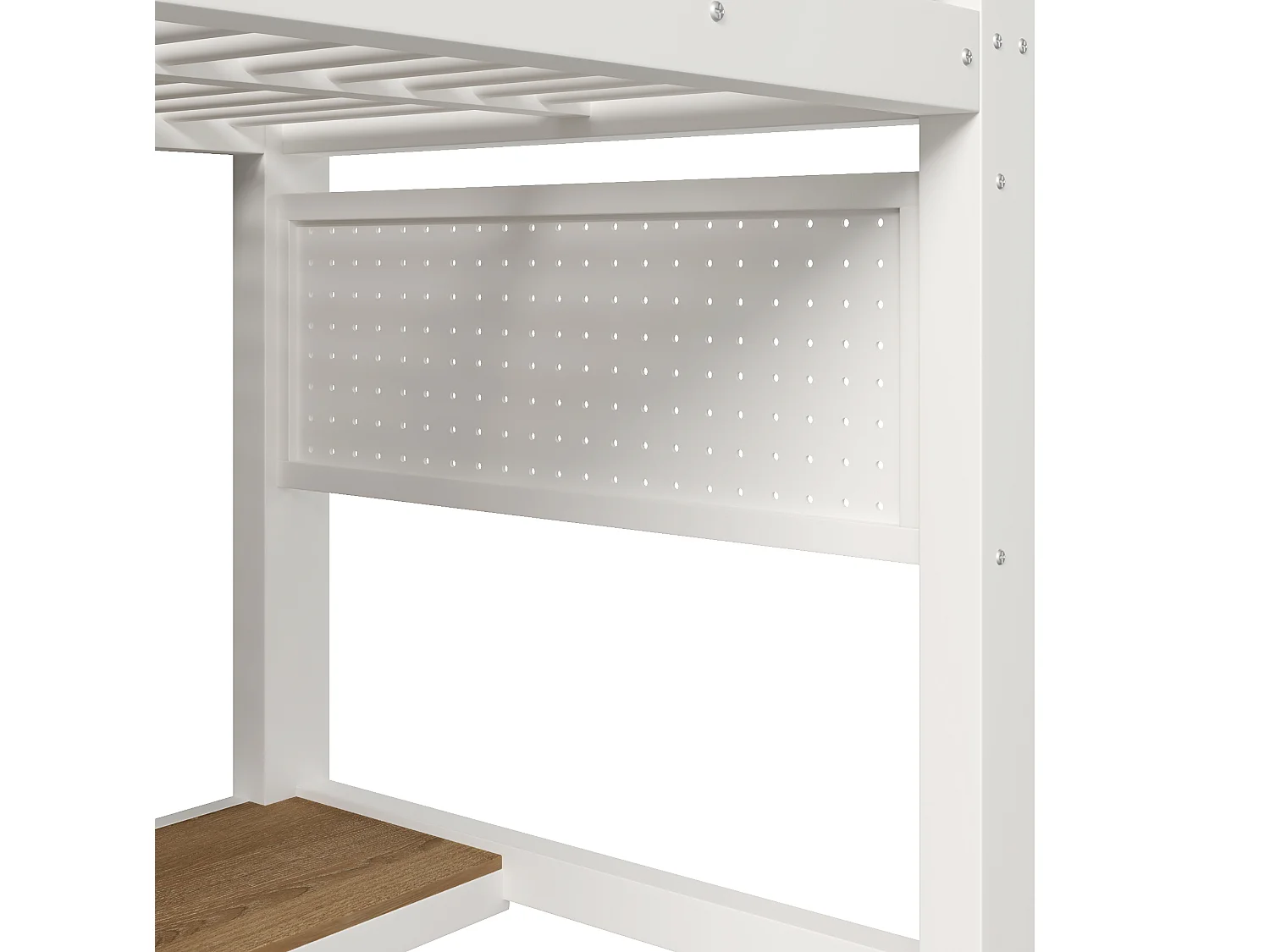 Lit mezzanine 90x200 cm en métal avec LED, étagères et bureau - Blanc