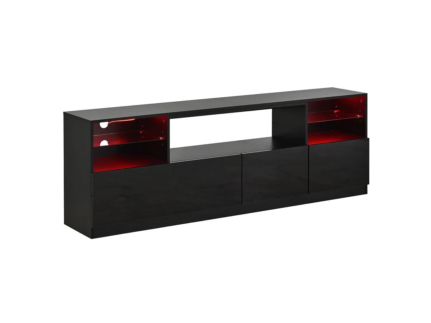 Meuble TV finition brillant 180 x 35 x 60 cm avec 4 portes - Noir