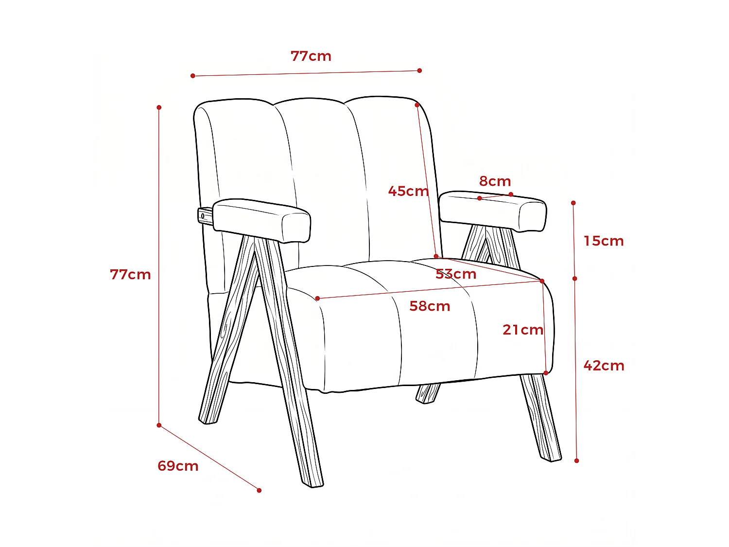 Fauteuil en tissu bouclé avec accoudoirs - Cadre en bois - Noir