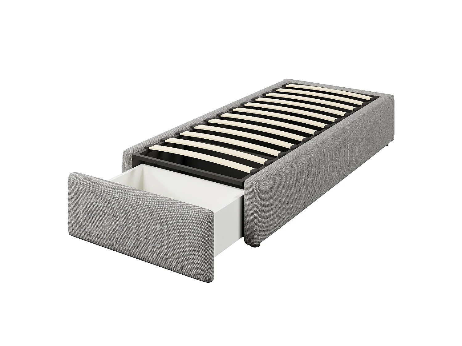 Lit coffre enfant 90 x 200 cm en tissu avec tiroir - Sans tête de lit – Gris