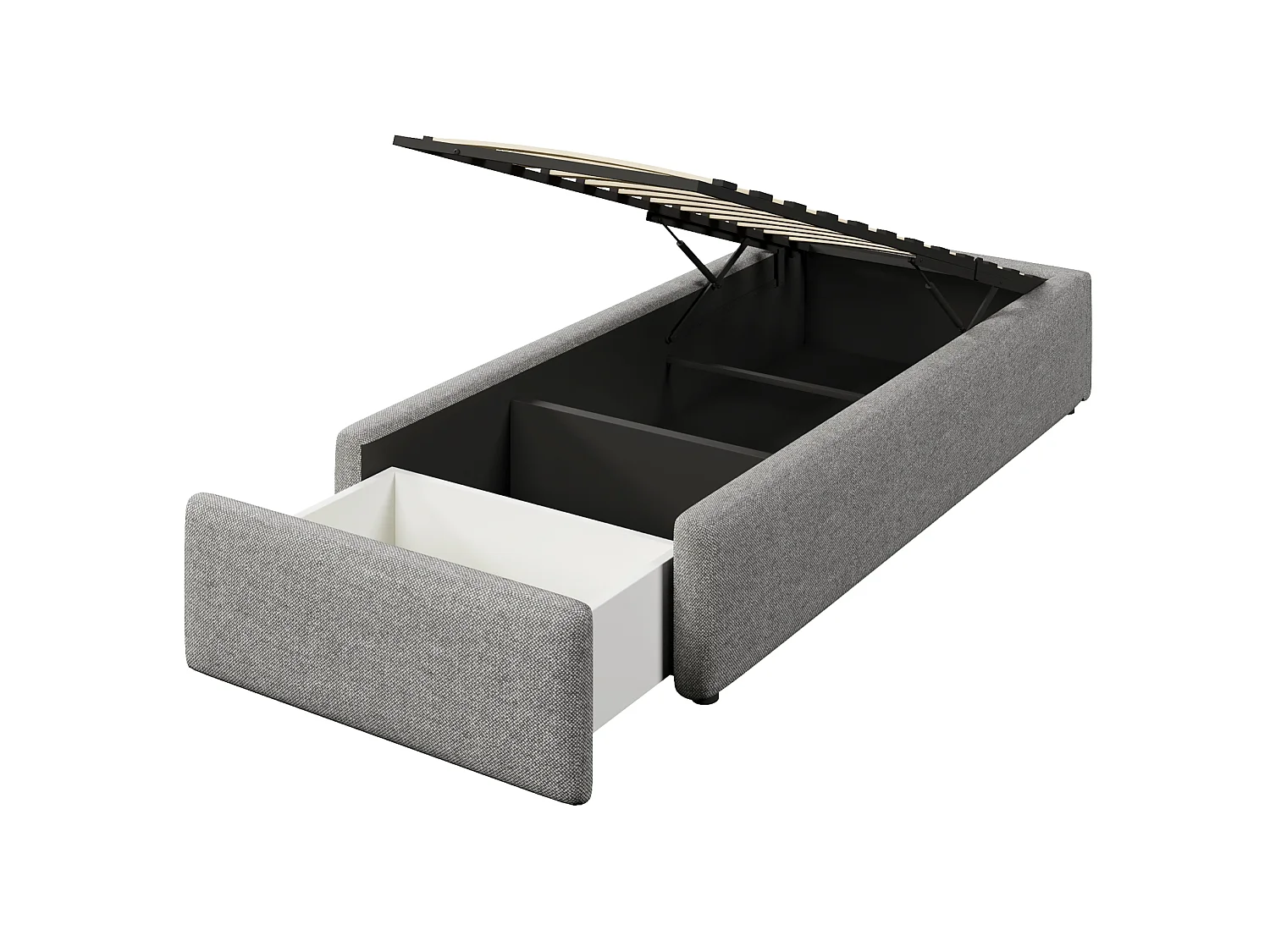 Lit coffre enfant 90 x 200 cm en tissu avec tiroir - Sans tête de lit – Gris