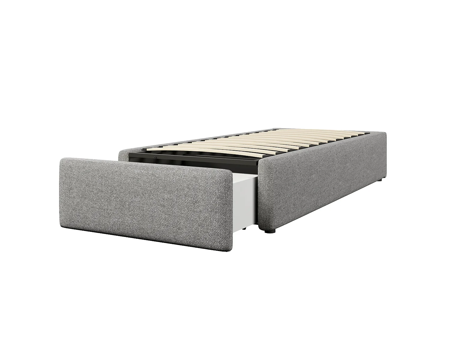 Lit coffre enfant 90 x 200 cm en tissu avec tiroir - Sans tête de lit – Gris