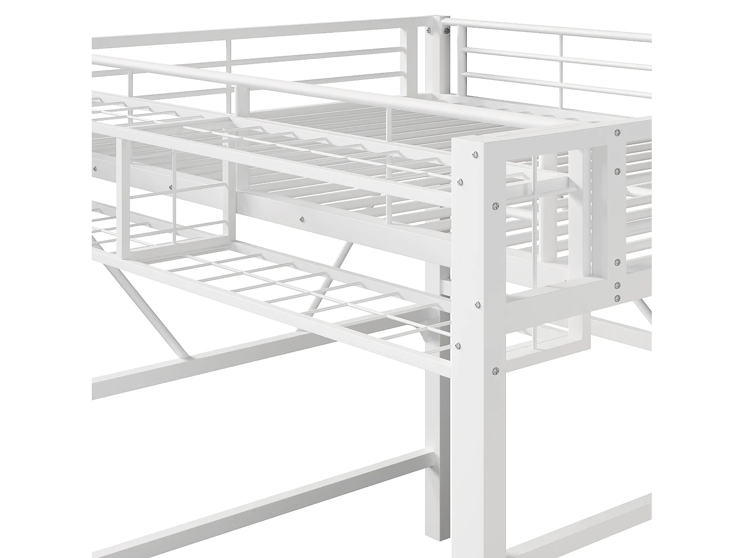 Lit mezzanine 140 x 200 cm avec étagère en escalier et LEDs - Structure en métal - Blanc