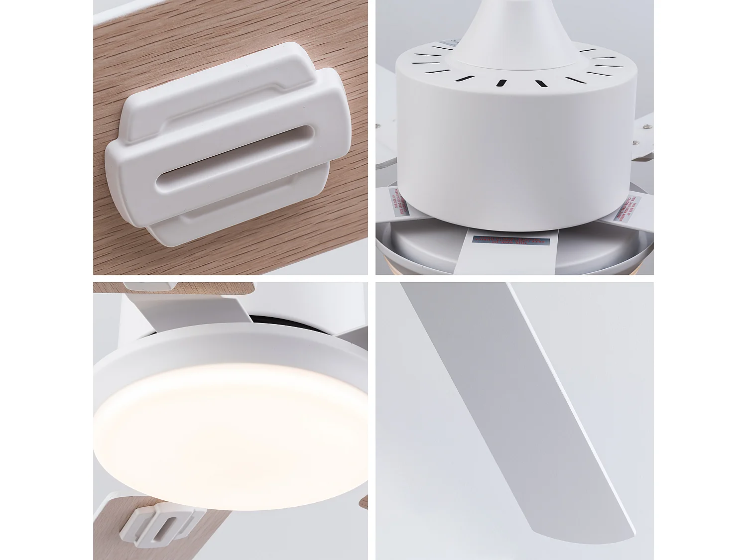 Ventilateur de plafond blanc de 132 cm avec lumière et télécommande et 6 vitesses