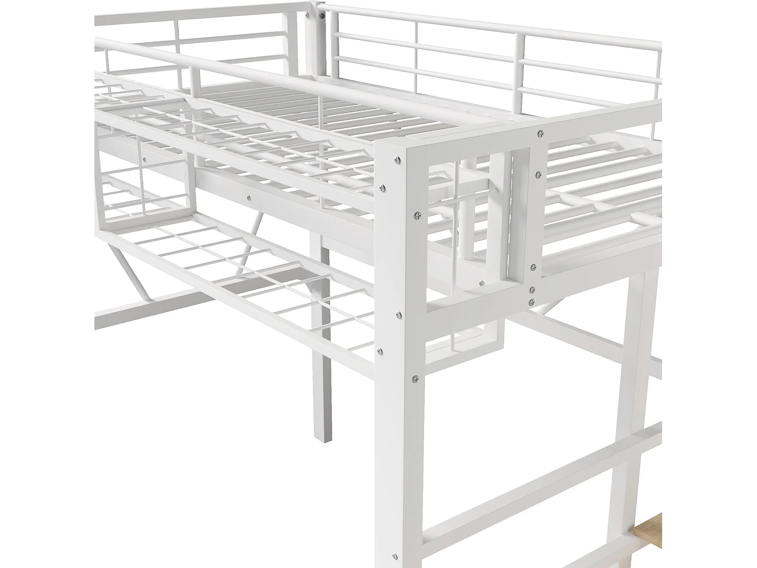 Lit mezzanine enfant 90 x 200 cm avec étagère en escalier et LEDs - Structure en métal - Blanc