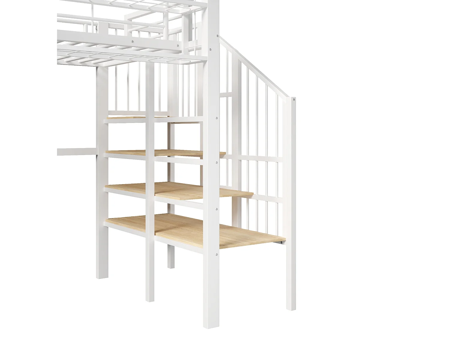 Lit mezzanine enfant 90 x 200 cm avec étagère en escalier et LEDs - Structure en métal - Blanc