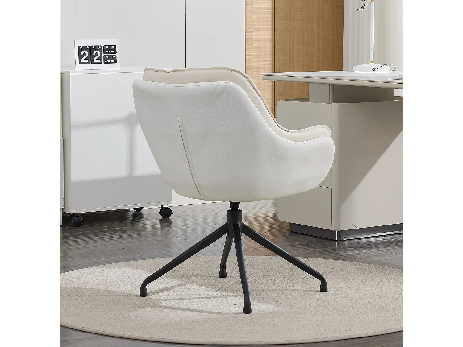 Chaise de bureau pivotant avec accoudoirs - Simili cuir et tissu - Beige