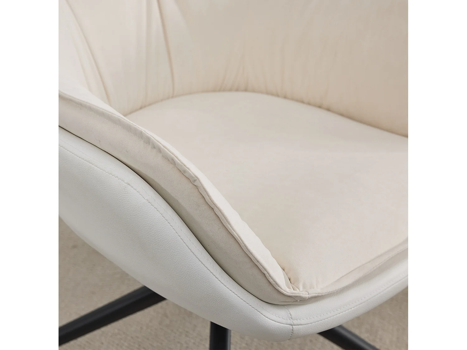 Chaise de bureau pivotant avec accoudoirs - Simili cuir et tissu - Beige