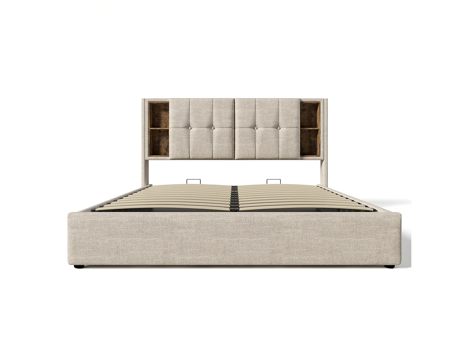 Letto contenitore per adulti 180x200 cm con USB/Type-C e vani portaoggetti - Tessuto in lino naturale