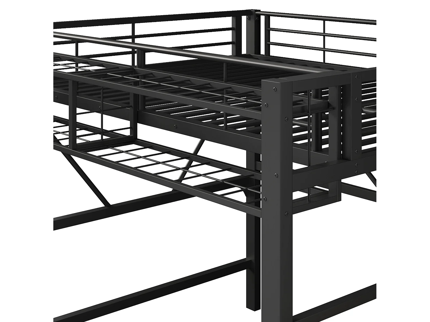 Lit mezzanine 140 x 200 cm avec étagère en escalier et LEDs - Structure en métal - Noir