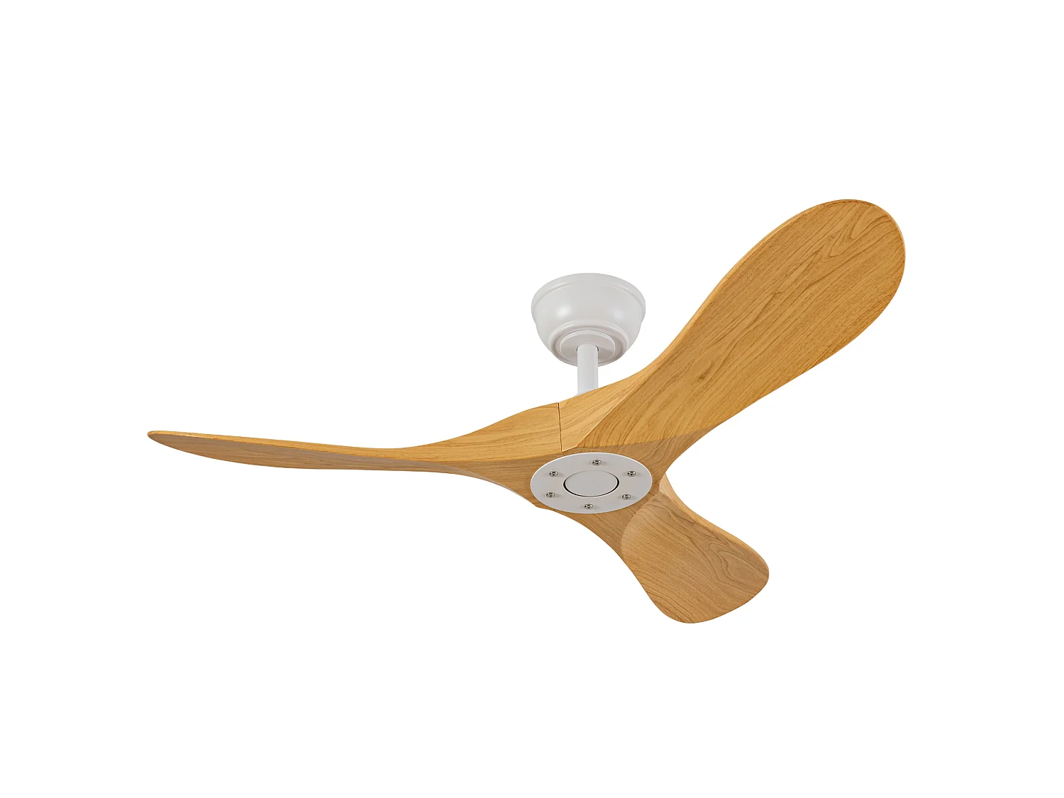 Ventilateur de plafond de 107 cm avec 6 vitesses et 3 pales - Moteur CC réversible - Blanc et naturel