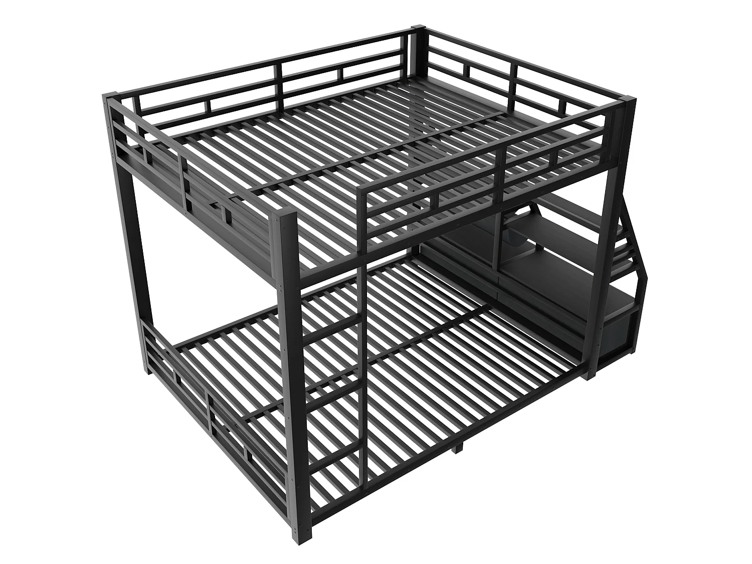 Lit superposé 140 x 200 cm avec éclairage LED et 2 tiroirs en tissu - Métal et bois - Noir
