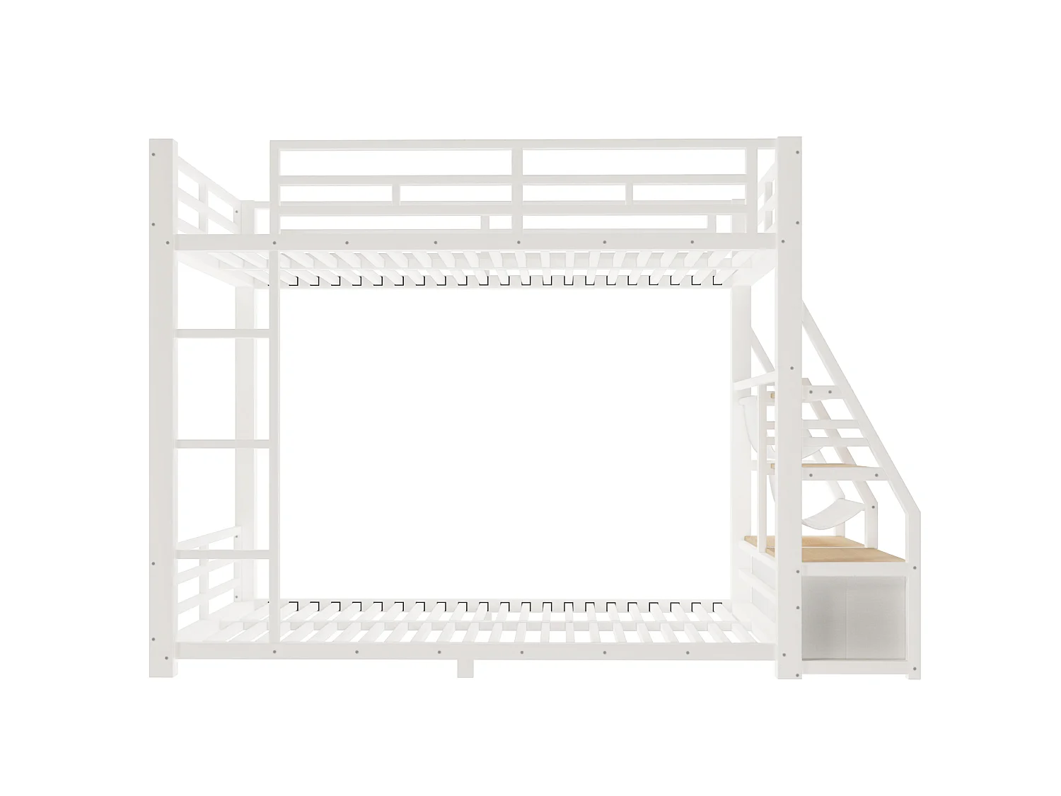 Lit superposé enfant 90 x 200 cm avec éclairage LED et 2 tiroirs en tissu - Métal et bois - Blanc