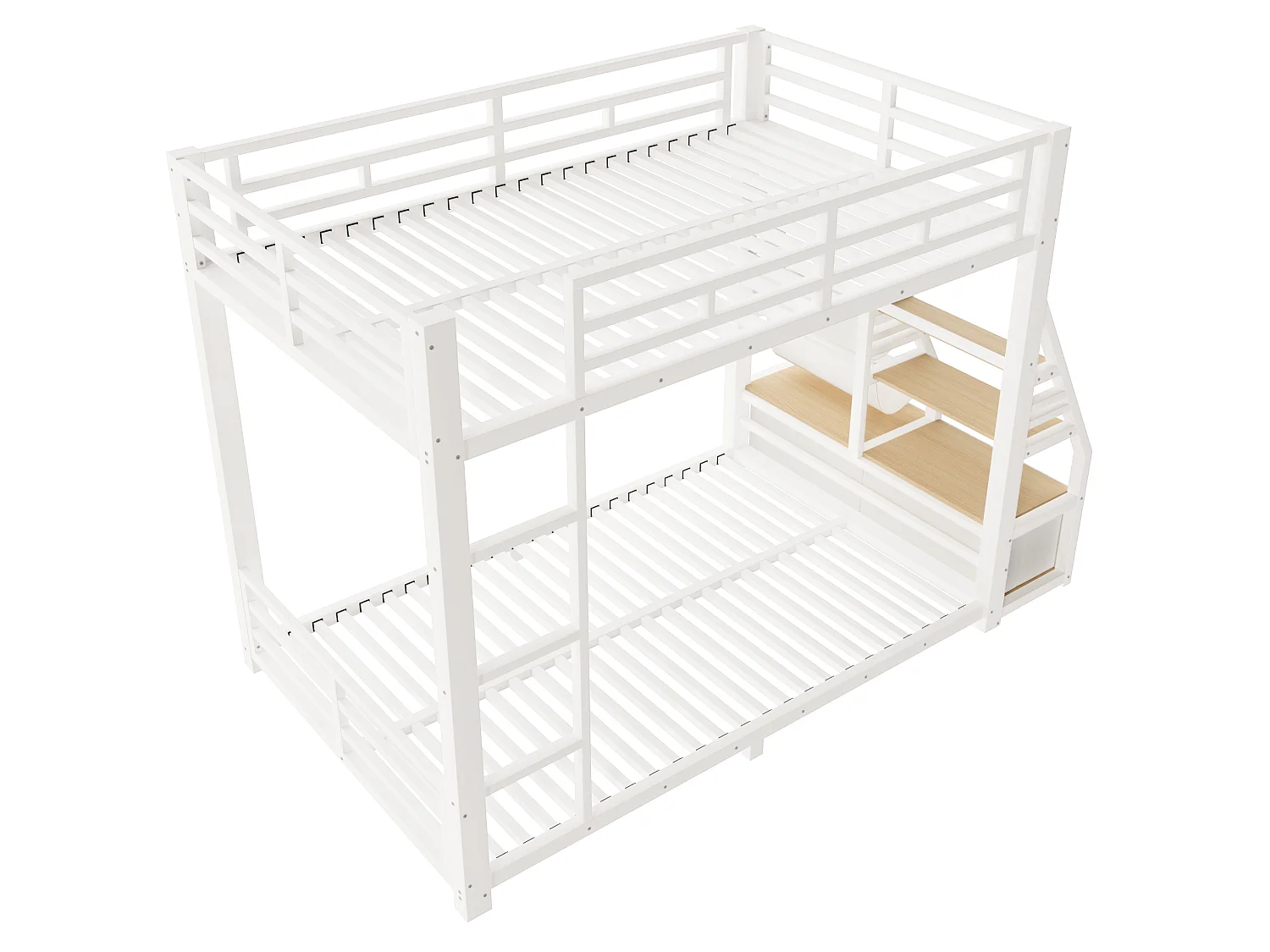 Lit superposé enfant 90 x 200 cm avec éclairage LED et 2 tiroirs en tissu - Métal et bois - Blanc