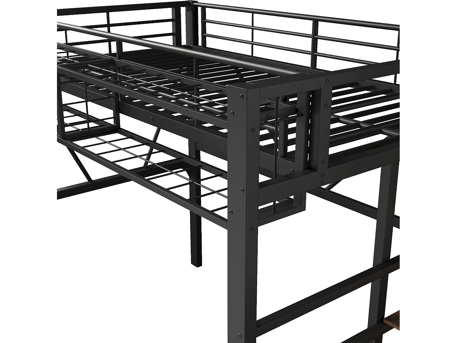 Lit mezzanine enfant 90 x 200 cm avec étagère en escalier et LEDs - Structure en métal - Noir
