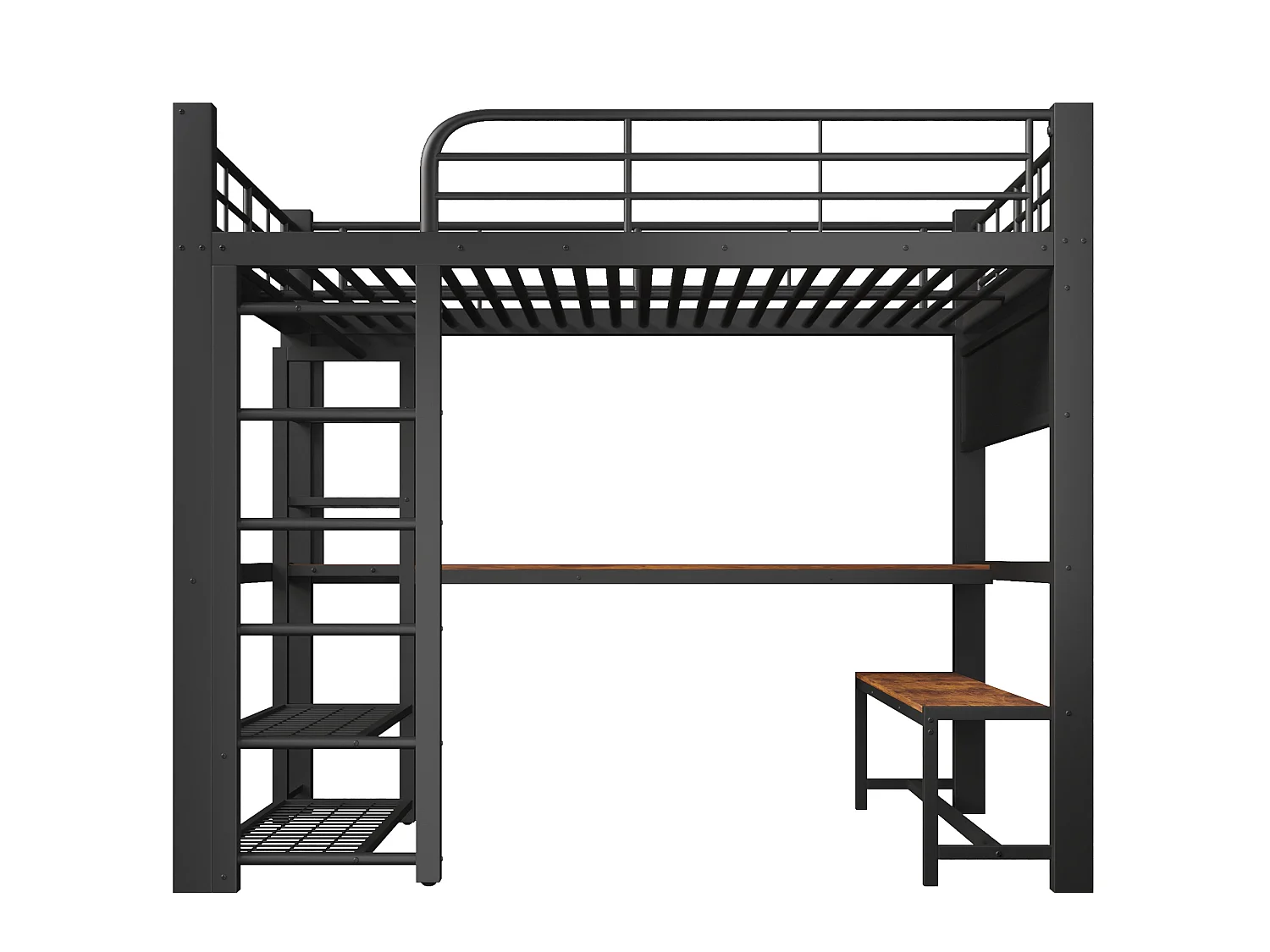 Lit mezzanine 140x200 cm en métal avec LED, étagères et bureau - Noir