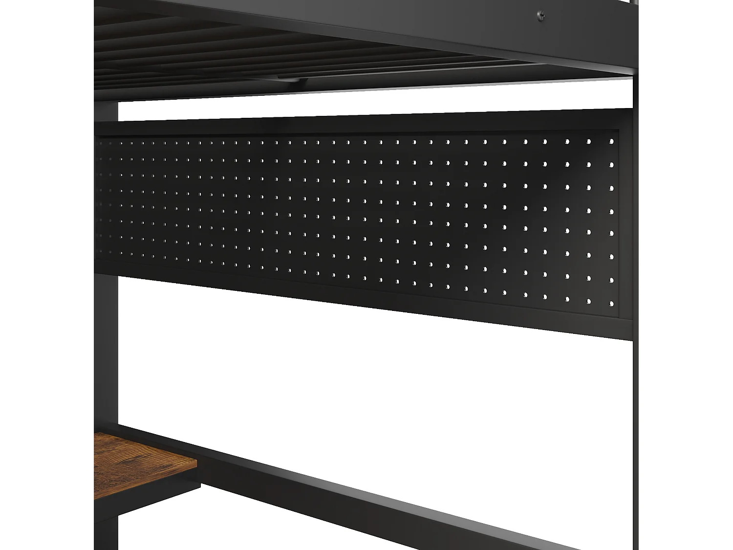 Lit mezzanine 140x200 cm en métal avec LED, étagères et bureau - Noir