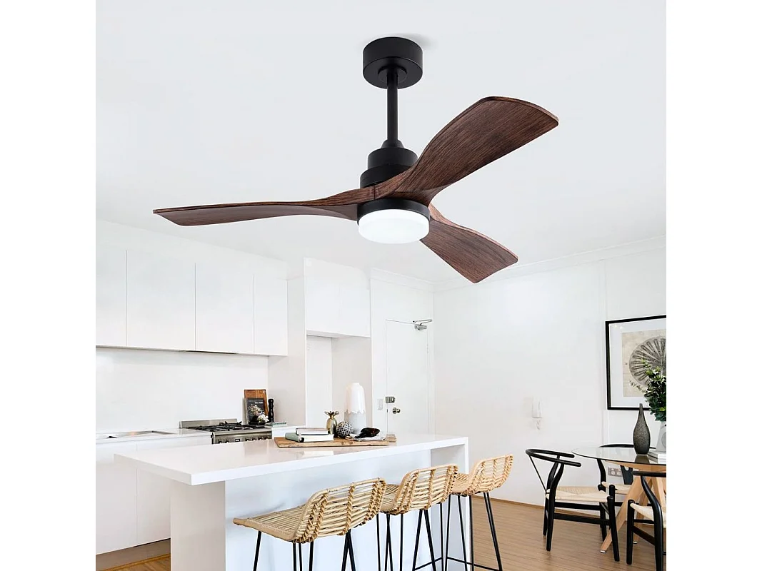 Ventilador de techo de 107 cm con luz, 6 velocidades y temporizador de 3 velocidades - Negro y nogal oscuro