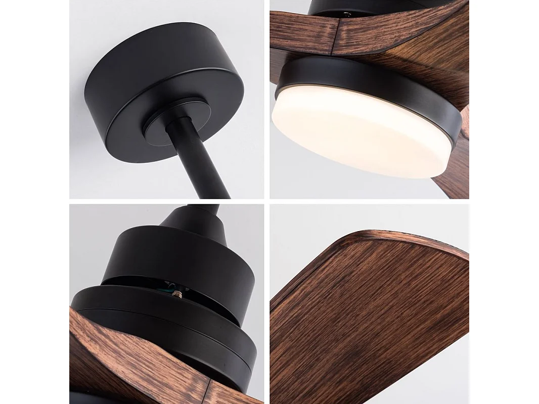 Ventilador de techo de 107 cm con luz, 6 velocidades y temporizador de 3 velocidades - Negro y nogal oscuro