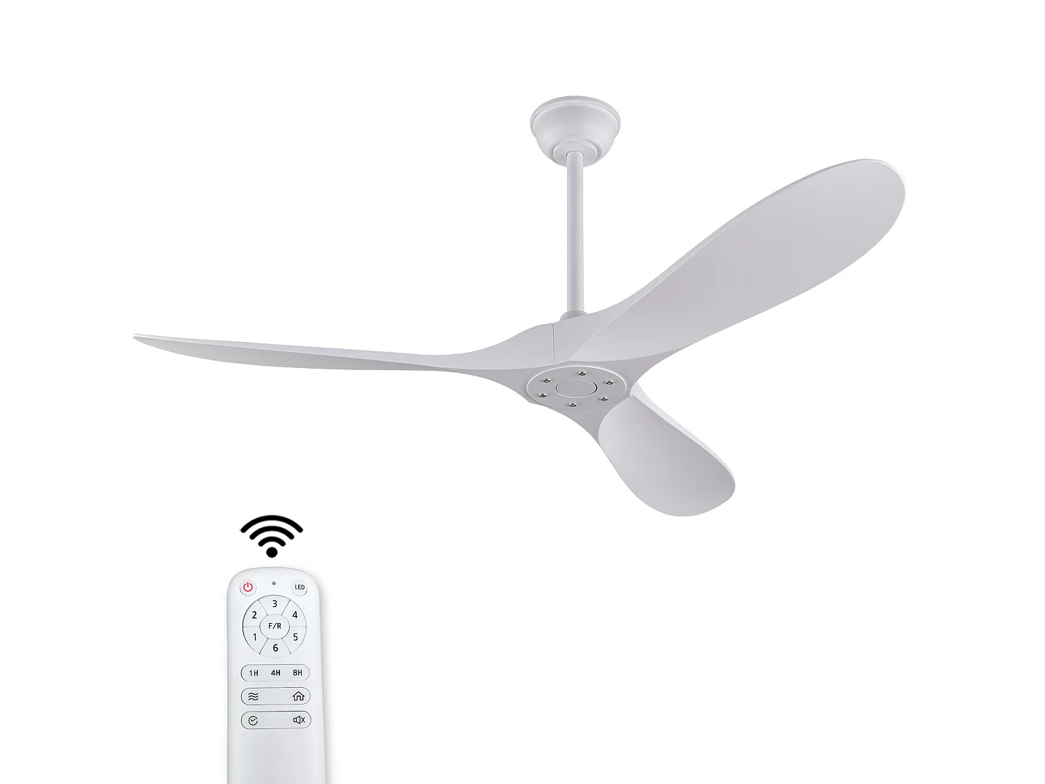 Ventilateur de plafond de 152 cm sans éclairage - moteur CC réversible, fonction minuterie - Blanc
