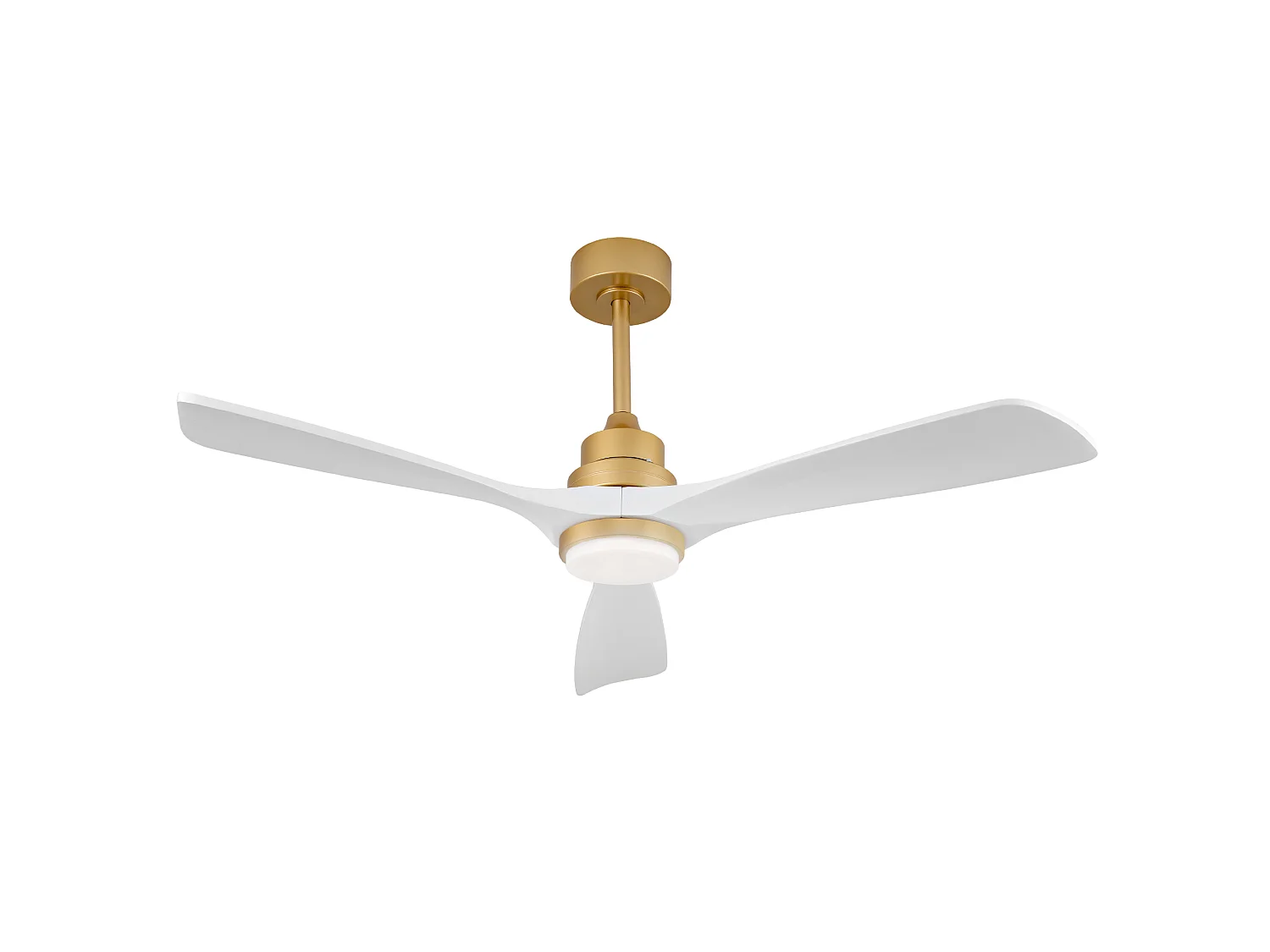 Ventilateur de plafond avec lumière, télécommande, fonction de variation d'intensité, pales en bois - Blanc et or