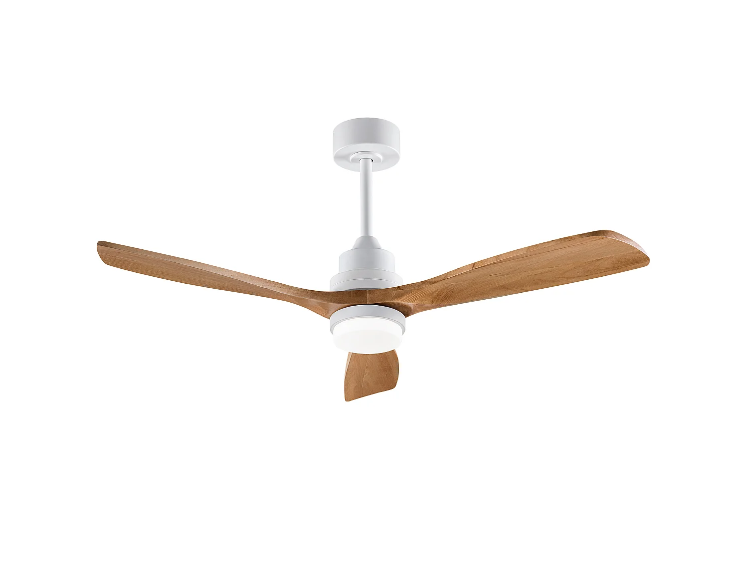 Ventilateur de plafond de 132 cm avec éclairage, télécommande et pales en bois - Blanc et bois