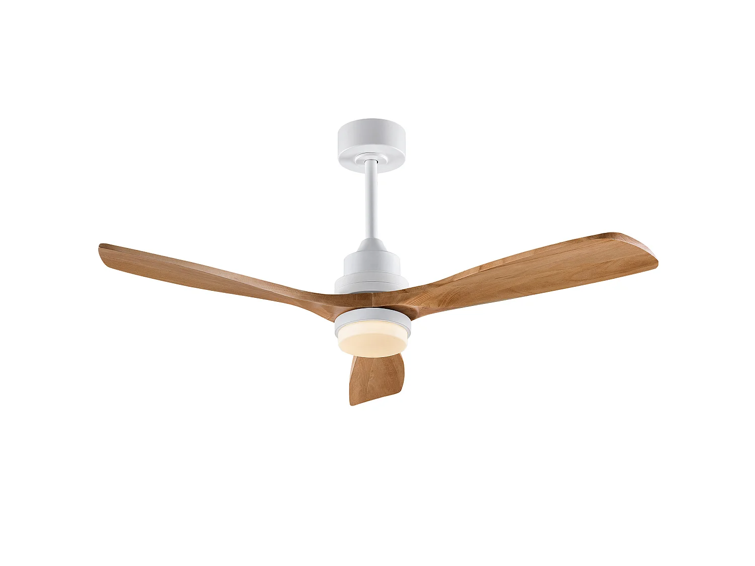 Ventilateur de plafond de 132 cm avec éclairage, télécommande et pales en bois - Blanc et bois
