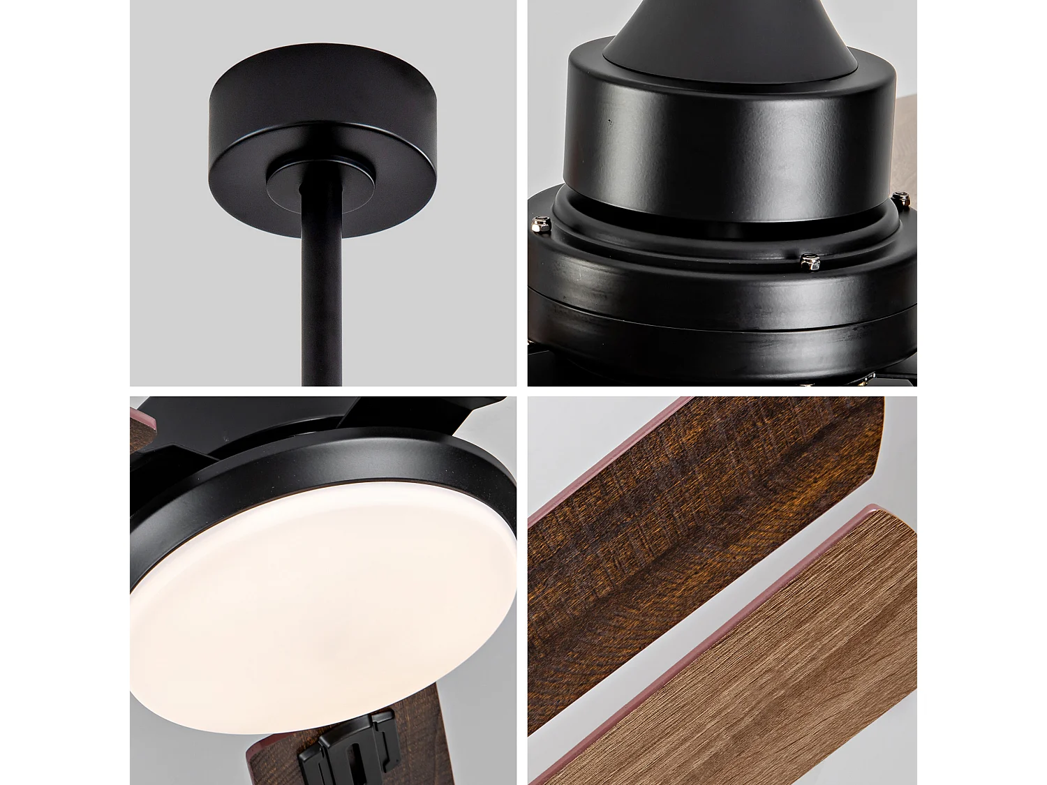 Ventilateur de plafond noir de 52" avec éclairage et télécommande