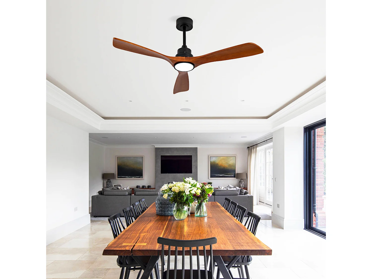 Ventilateur de plafond de 52" avec éclairage, télécommande et silencieux - Pour d'été et d'hiver