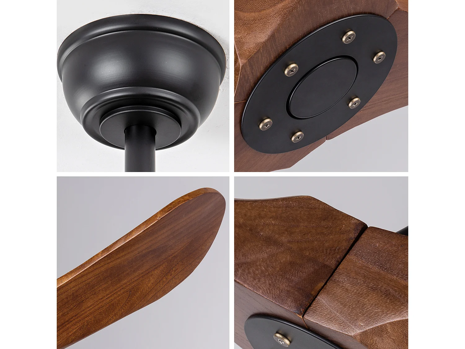 Ventilateur de plafond de 107 cm avec 3 pales en bois et télécommande, 6 vitesses - Pour patio, salon et chambre