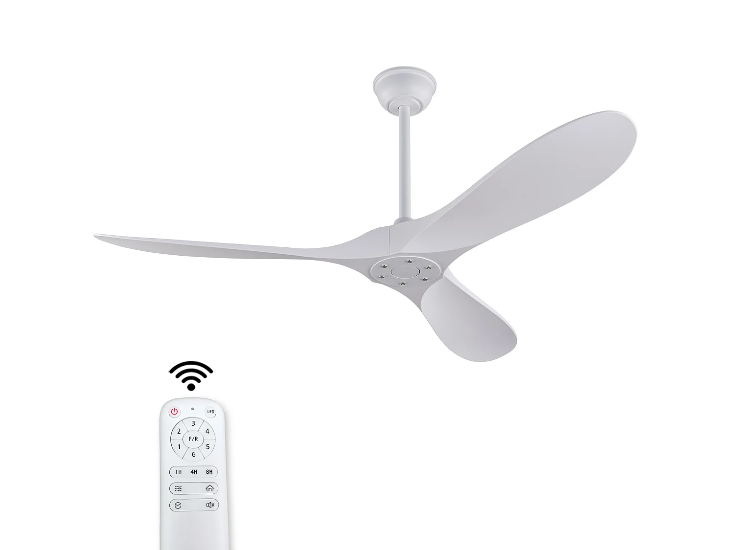 Ventilateur de plafond de 132 cm avec 6 vitesses et télécommande - Blanc