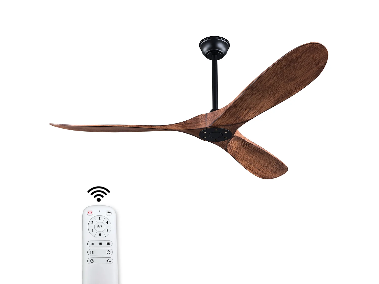 Ventilateur de plafond de 132 cm avec 6 vitesses et télécommande - Bois foncé