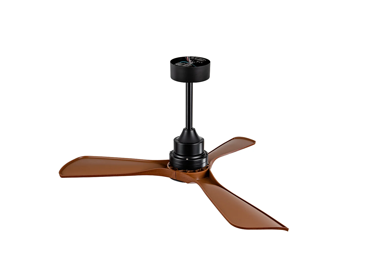 Ventilateur de plafond avec lumière LED intensité variable - Couleur noyer, pour intérieur et extérieur