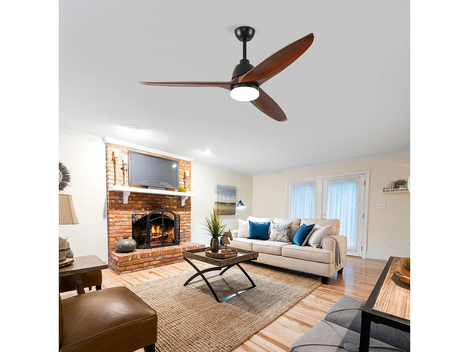 Ventilateur de plafond avec éclairage 30 W, télécommande, 3 températures de couleur, minuterie 6 vitesses