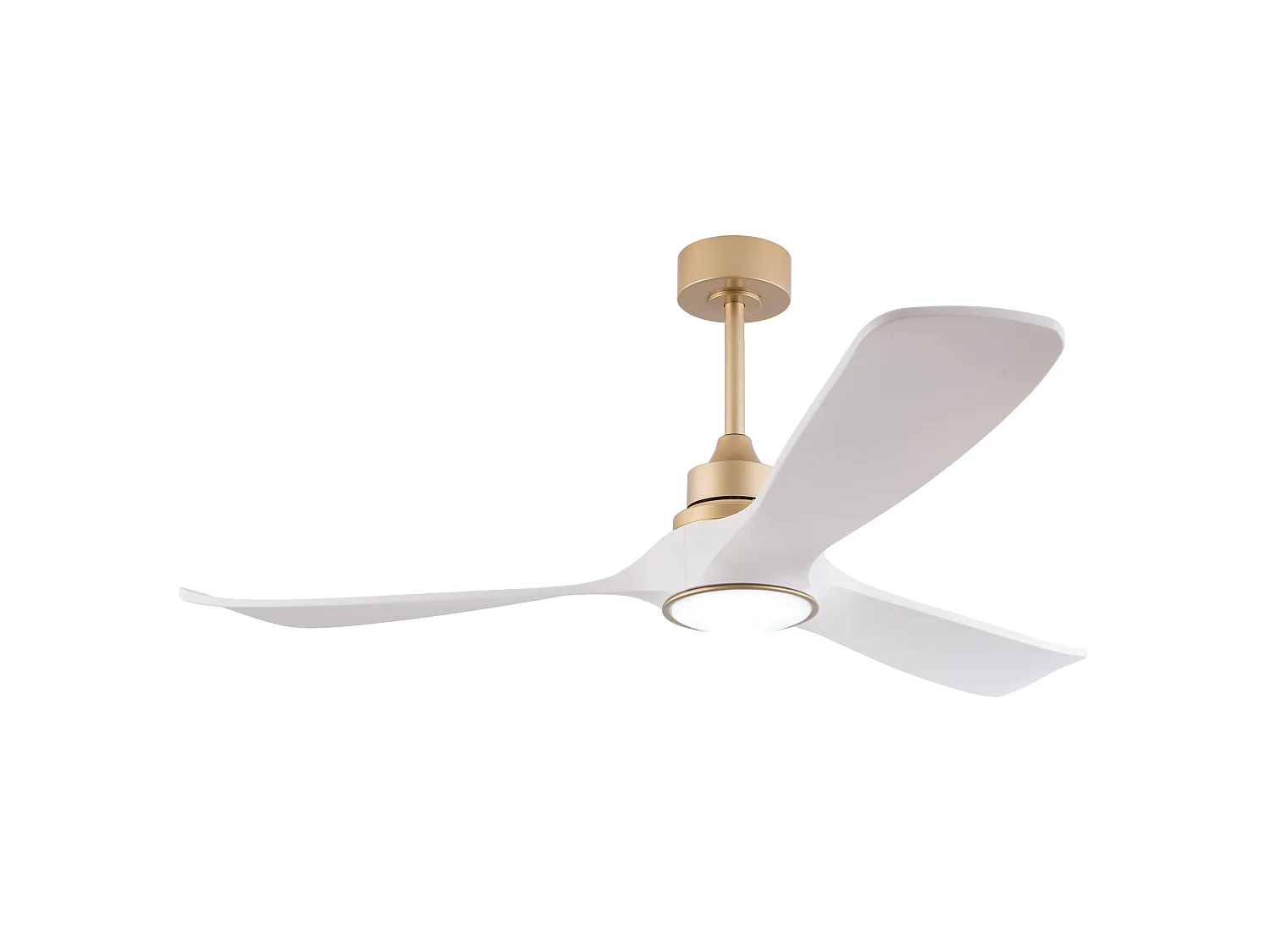 Ventilateur de plafond blanc et doré avec lumière, moteur CC réversible silencieux - Pour intérieur et extérieur