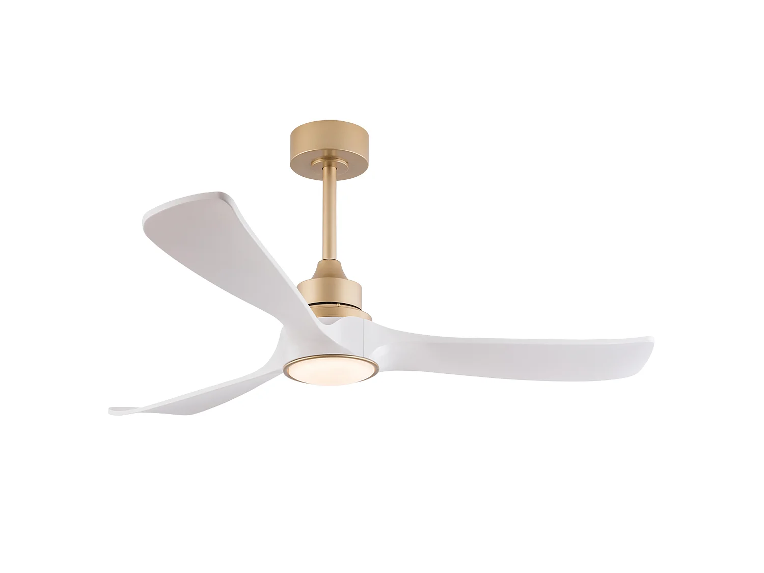 Ventilateur de plafond blanc et doré avec lumière, moteur CC réversible silencieux - Pour intérieur et extérieur