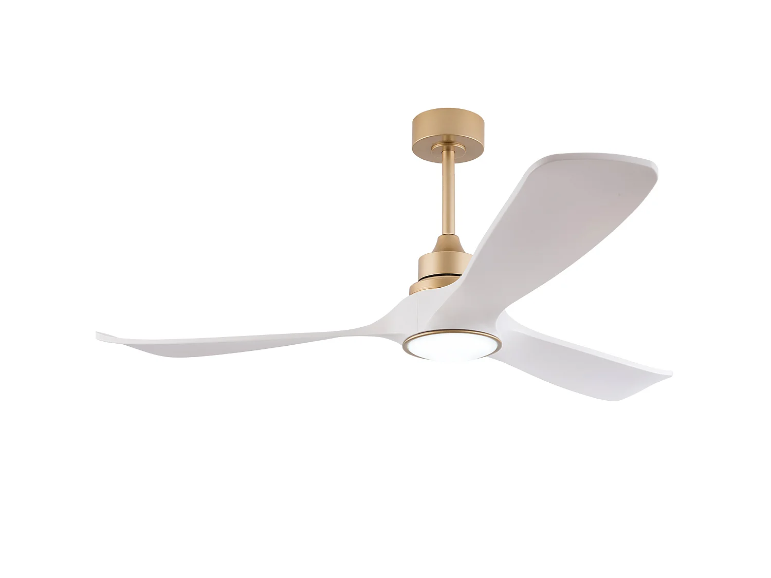 Ventilateur de plafond blanc et doré avec lumière, moteur CC réversible silencieux - Pour intérieur et extérieur